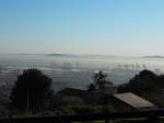 Die Hafenkraene von Kapstadt Paarden Eiland sind im herbstlichen Tiefnebel kaum auszumachen.