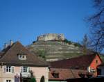 Staufen im Breisgau, die Hhenburg ber der Stadt stammt aus dem frhen 12.Jahrhundert, seit dem 30-jhrigem Krieg Ruine, saniert und begehbar, Feb.2011
