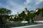Rechtenstein an der Donau, die Burg Rechtenstein wurde 1331 erstmals urkundlich erwhnt, heute ist nur noch der Turm erhalten, Aug.2012