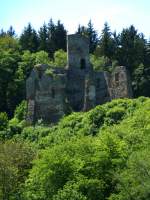 Deutschland, Rheinland-Pfalz, Landkreis Vulkaneifel, xheim, Burgruine Neublankenheim vom Kalkeifel Radweg aus gesehen, 29.05.2011 