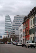 Moderne Architektur in Basel -    In Bildmitte die Wohn- und Geschftsberbauung Rosentalstrasse von Morger + Dettli Architekten, Fertigstellung 2018.