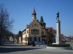 Heitersheim im Markgrflerland, das alte Rathaus aus dem 19.Jahrhundert mit neogotischer Fassade und Staffelgiebel, heute Polizeistation,  Feb.2011 