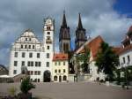 Oschatz, 16.000 Einwohnerstadt in Sachsen,  Marktplatz mit 1846-49 erbauten St.Aegidienkirche und 2x 75m hohen Trmen,  das Rathaus mit schnem Renaissancegiebel wurde von Gottfried Semper 1842 nach
