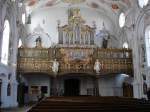 Klosterlechfeld, Wallfahrtskirche mit der Empore fr den Mnchschor und der Orgel von 1750, April 2006
