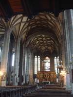 Zwickau, St.Marien, dreischiffige Hallenkirche von 1453-63 erbaut, der spätgotische, sechsflüglige Wandelaltar stammt von 1480, die Eule-Orgel mit 6000 Pfeifen ist eine der größten in Deutschland,