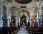 Waldkirch, der prachtvolle barocke Innenraum der ehem.Stiftskirche St.Margarethen, heute kath.Stadtkirche, Okt.2010