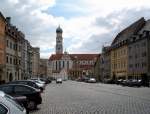 Augsburg, die kath.Stadtpfarrkirche St.Ulrich und Afra, 1937 zur Basilika erhoben, Baubeginn war 1474, der 93m hohe, markante Turm stammt von 1594, April 2006