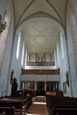 Stetten, ehemalige Klosterkirche, die Brstungen der beiden Emporen stammen von 1750, unten die Nonnenempore, die obere mit der Orgel, das Gehuse stammt aus dem frhen 18.Jahrhundert, Juli 2011  