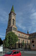 Brunlingen, die Stadtkirche  Unser Lieben Frau vom Berge Karmel , im neoromanischen Stil erbaut, von 1881-84, Sept.