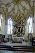 Schleiz, Chorraum mit Altar von 1635 in der Bergkirche, Mai 2012