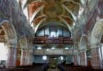 Scheer, Blick zur Orgelempore in der St.Nikloaus-Kirche, Aug.2012