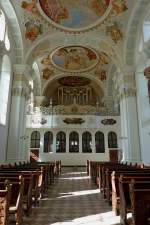 Siessen, Blick zur Orgelempore in der Klosterkirche, Aug.2012