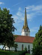 Pfrungen in Oberschwaben, die Pfarrkirche Hl.Sebastian mit schmuckvollem Glockenturm; Aug.2012