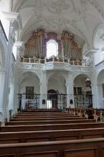 Obermarchtal, Blick zur Orgelempore mit der Holzhay-Orgel in der Klosterkirche, Aug.2012