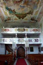 Pfullendorf, Wallfahrtskirche  Maria Schrey , Blick zur Orgelempore, Aug.2012