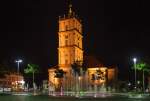 Wasser-& Lichtspiel vor der Stadtkirche Neustrelitz.