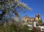 Breisach, Blick vom Rheinufer zum Mnster auf dem Burgberg, Mrz 2014