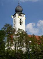 Bretten, der Turm der katholischen St.Laurentius-Kirche, April 2014