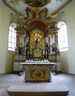 Herbolzheim, der Hauptaltar in der Wallfahrtskirche  Maria im Sand , Juli 2014