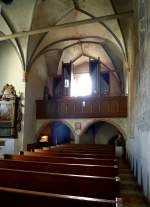 Garmisch-Partenkirchen, Blick zur Orgelempore in der Alten Pfarrkirche St.Martin, Aug.2014