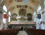 Garmisch-Partenkirchen, Blick zur Orgelempore in der Kirche St.Martin, Aug.2014