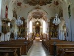 Mittenwald, Blick in den barocken Innenraum der Pfarrkirche St.Peter und Paul,die Kirche wurde vom Baumeister Joseph Schmutzer von 1734-49 erbaut, Aug.2014