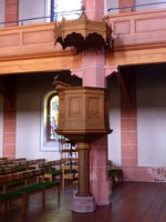 Ihringen, die Kanzel in der evangelischen Kirche, April 2015