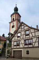 Tiengen, Aufgang von der Altstadt zur hochgelegenen Pfarrkirche Maria Himmelfahrt, Sept.