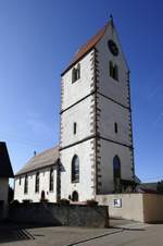 Obereggenen, die evangelische Johanniskirche gehrt zu den ltesten Sakralbauten im Markgrflerland, erbau um 1260, Sept.2019 