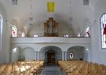 Herten, Stadtteil von Rheinhausen(Baden), St.Josef-Kirche, Blick zur Orgelempore mit der Mnch-Orgel/berlingen, Sept.2019