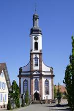 Meienheim, die sptbarocke Kirche von 1766 ist bekannt durch die wertvolle Silbermann-Orgel, April 2020