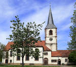 Friesenheim, die evangelische Kirche, Teile stammen von 1476, bis 1909 simultan genutzt, ab 1913 als evangelische Kirche geweiht, April 2020