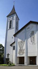 Oberschopfheim, die katholische Kirche St.Leodegar, erbaut 1955-56, Juni 2020