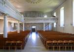 Kork, Blick zur Orgelempore in der evangelischen Dorfkirche, Mai 2020