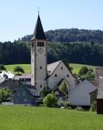 Drlinbach, die katholische Kirche St.Johannes, wurde an Stelle der 1922 abgerissenen Kapelle neu errichtet, Juli 2020