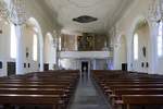 Seelbach, St.Nikolaus-Kirche, Blick zur Orgelempore mit der historisch wervollen Stieffell-Orgel von 1781, Juli 2020