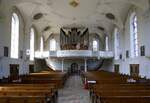 Zell a.H., Blick zur Orgelempore in der Stadtkirche St.Symphorian mit der Orgel vom Meister Kubak aus Augsburg, Juli 2021