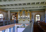 Vrstetten, Blick von der Seitenempore zur Orgel in der evangelischen Kirche, Feb.2020