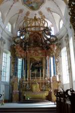 Ebersmnster im Elsa, der kunstvolle Altar der St.Mauritius-Kirche, Mai 2011