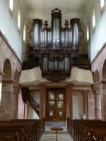 Lautenbach, Blick zur Orgelempore in der Stiftskirche, die barocke Orgel stammt von 1712, Aug.2013