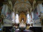 Thierenbach, Wallfahrtskirche, der Chor mit dem Chorgesthl aus dem 18.Jahrhundert und der Hochaltar von 1911 aus Carrara-Marmor, Aug.2013