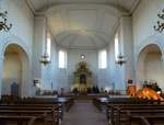 Neubreisach (Neuf-Brisach), Blick zum Altar in der katholischen Kirche St.Ludwig, erbaut 1732-36, Dez.2016