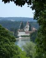 Rheinau, Blick auf den Rhein und das ehemalige Benediktinerkloster auf der Rheininsel, Juli 2013