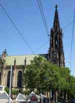 Basel, die Elisabethenkirche, bedeutendster neugotischer Kirchenbau der Schweiz, erbaut von Ferdinand Stadler 1857-64, Mai 2015