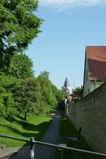 Mlhausen, an der Stadtmauer, die Stadtbefestigung aus dem Mittelalter ist grtenteil noch erhalten, Mai 2012