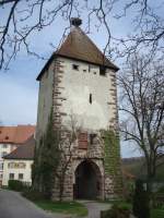 Deutschordenschlo Beuggen bei Rheinfelden,  der Storchenturm von 1260 als Teil der Befestigungsanlage,  April 2010