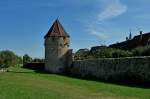 Bergheim, Stadtmauer mit Trmen, die guterhaltene Stadtbefestigung stammt aus dem 14.und 15.Jahrhundert, Sept.2011 