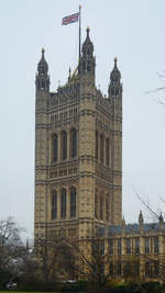 Der Victoria Tower am Westminsterpalast im Zentrum von London.