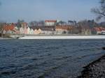 Landsberg am Lech, Blick auf das Karolinenwehr und Teil der Altstadt, Mrz 2005