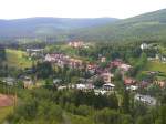 Blick von den Sprungschanzen auf Harrachov/Riesengebirger im Sommer 2004